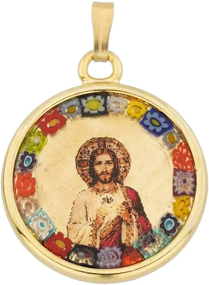 Glass Of Venice Murano Glass Jesus Christ Christian Religious Baptism Pendant 1 Inch Size 24K Gold Leaf