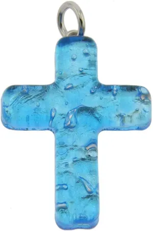 Glass Of Venice Murano Glass Venetian Reflections Cross Pendant - Aqua Silver