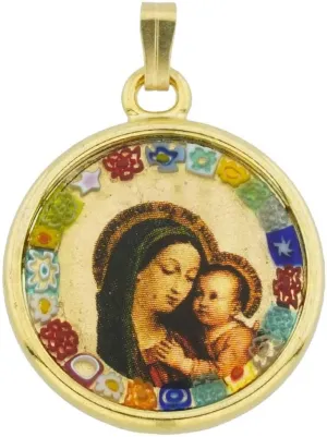 GlassOfVenice Murano Glass Madonna And Child Millefiori Pendant