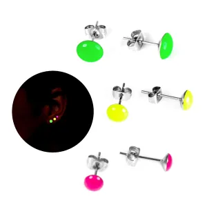 Glow in the Dark 3 Pair Set Stainless Steel Stud Earrings for Women, Teens and Girls, Hypoallergenic Post Earrings, Elesea Jewelry - Handmade in Italy (Green, Yellow, Pink, 8.)