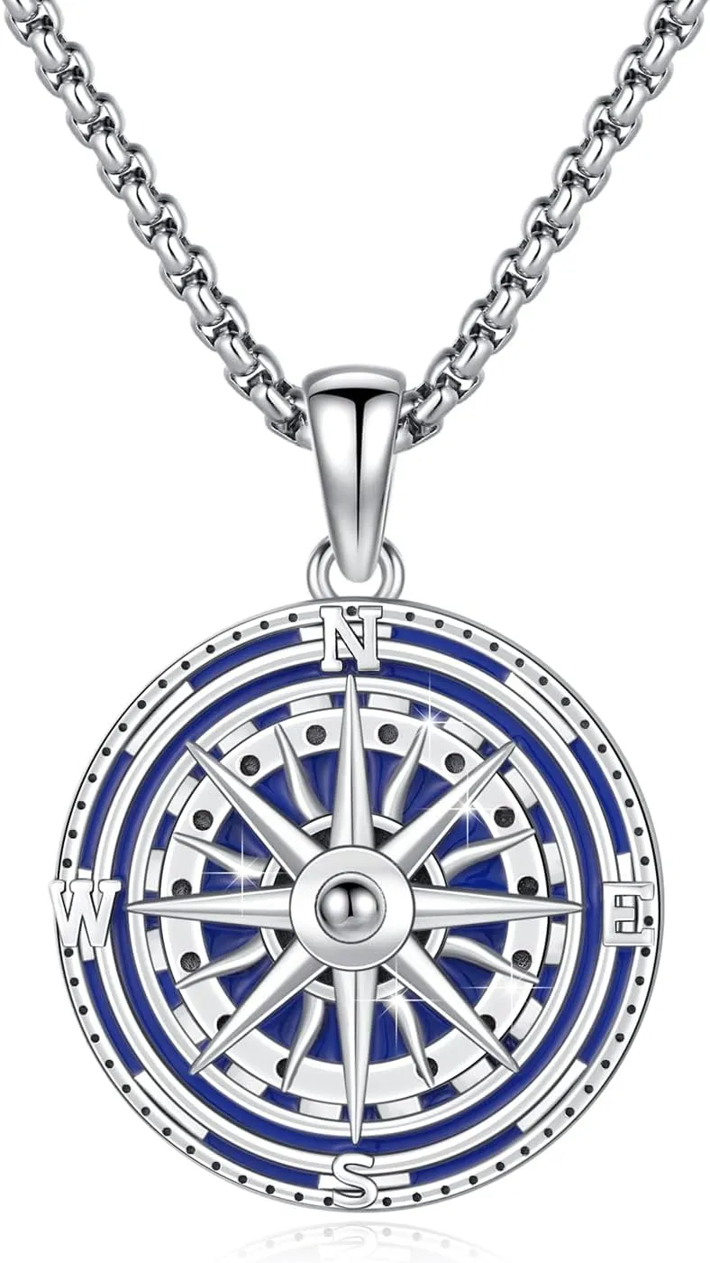 Go in the Direction of Your Dream Compass Necklace 925 Sterling Silver Compass Medallion Enamel Inspiration Nautical Compass Jewelry for Women Men