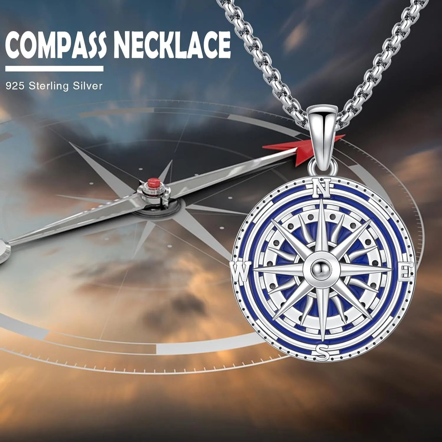 Go in the Direction of Your Dream Compass Necklace 925 Sterling Silver Compass Medallion Enamel Inspiration Nautical Compass Jewelry for Women Men
