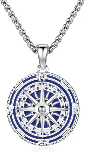Go in the Direction of Your Dream Compass Necklace 925 Sterling Silver Compass Medallion Enamel Inspiration Nautical Compass Jewelry for Women Men