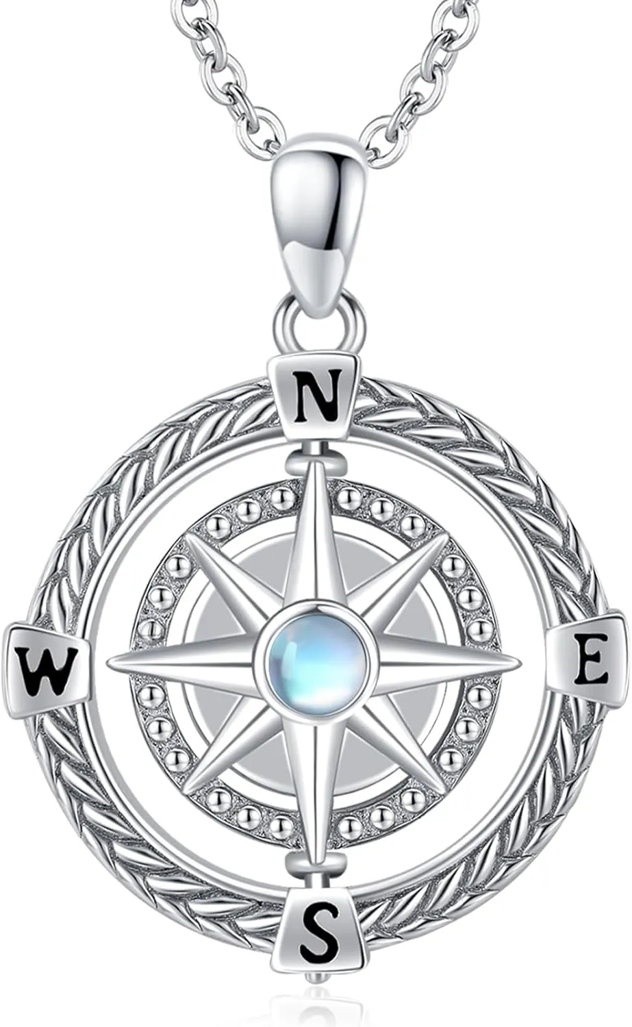 Go in the Direction of Your Dream Compass Necklace Irish Celtic Knot Round Medallion Compass Pendant for Women 925 Sterling Silver Moonstone Graduation Birthday Jewelry 18" 2"