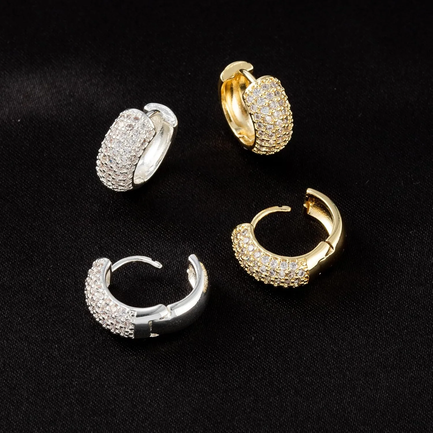 Gold Hoop Earrings for Men | 14K Gold Plated Cartilage Huggie Earrings, Hypoallergenic Lightweight CZ Inlaid with 925 Sterling Silver Posts