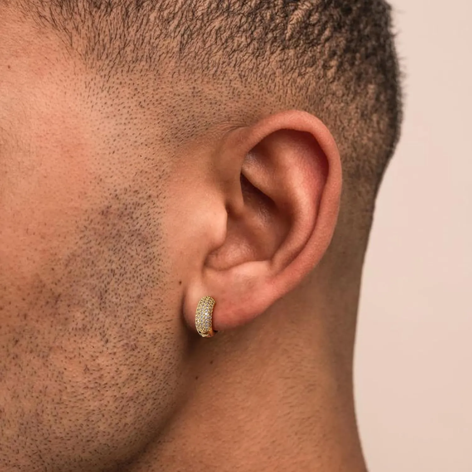 Gold Hoop Earrings for Men | 14K Gold Plated Cartilage Huggie Earrings, Hypoallergenic Lightweight CZ Inlaid with 925 Sterling Silver Posts