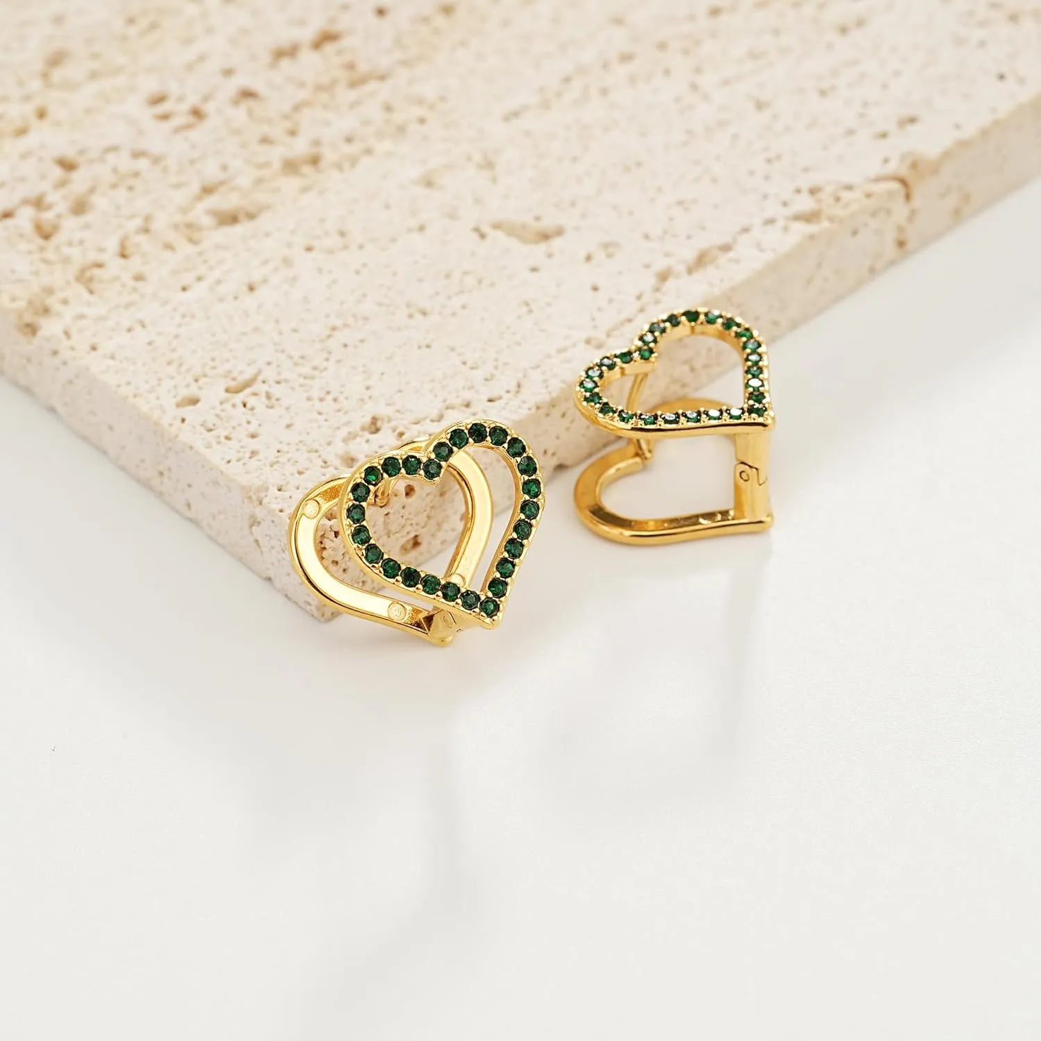 Gold Hoop Earrings for Women, Heart/Pentagram/Star Huggie Earrings with Cubic Zirconia Hypoallergenic Love Jewelry Gifts