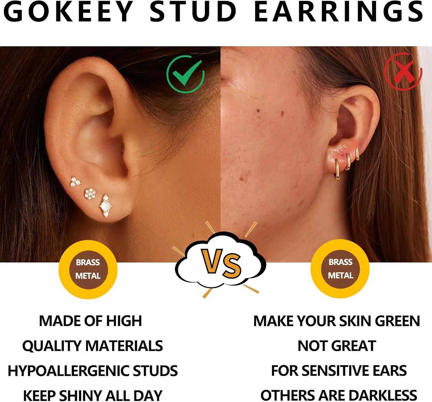 Gold Hypoallergenic Stud Earrings with S925 Sterling Silver Post for Sensitive Ears Dainty Tiny Cartilage Tragus Earring Sets for Multiple Piercing Cute Mini Cubic Zirconia Hoop Earring Stacks for Jewelry Gifts