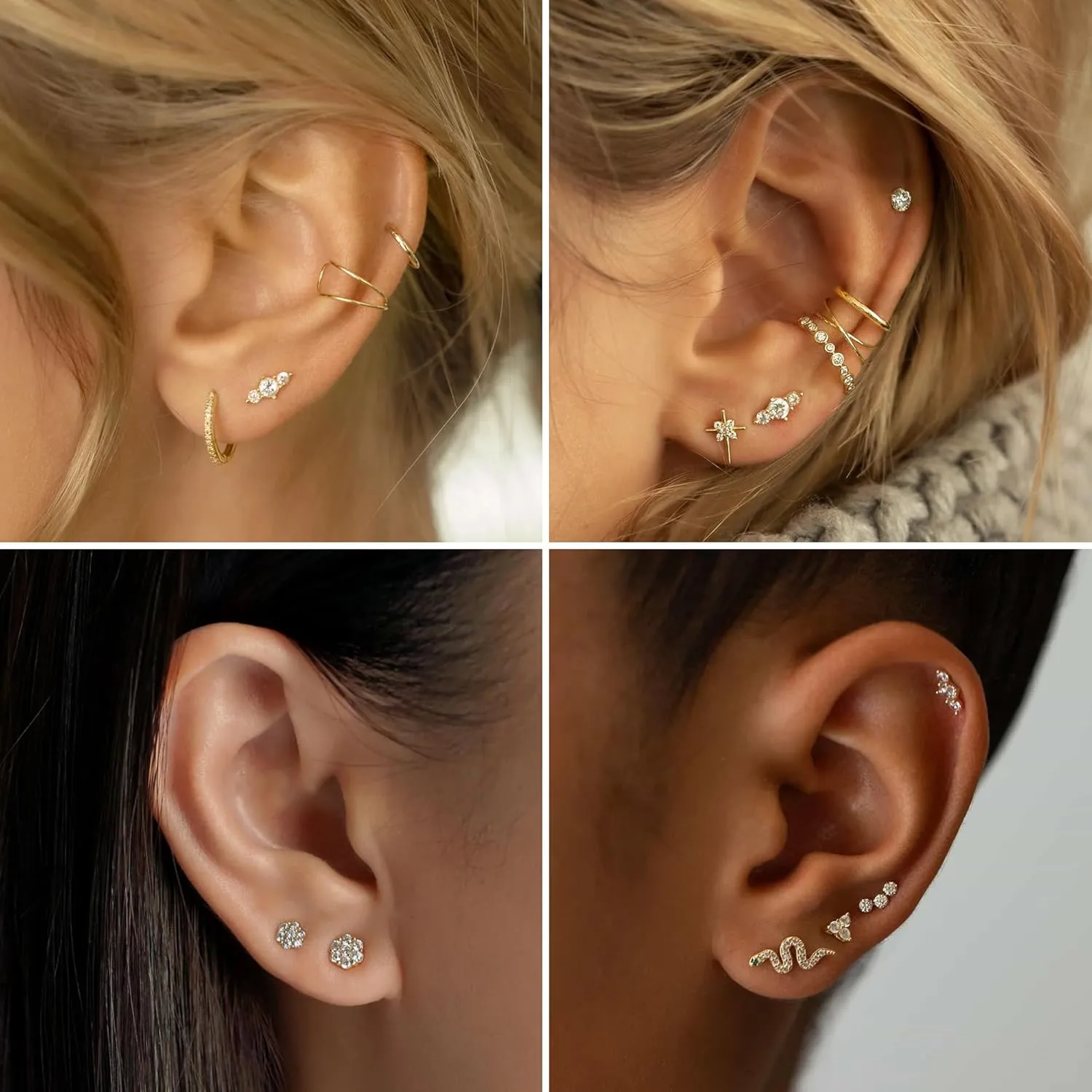 Gold Hypoallergenic Stud Earrings with S925 Sterling Silver Post for Sensitive Ears Dainty Tiny Cartilage Tragus Earring Sets for Multiple Piercing Cute Mini Cubic Zirconia Hoop Earring Stacks for Jewelry Gifts