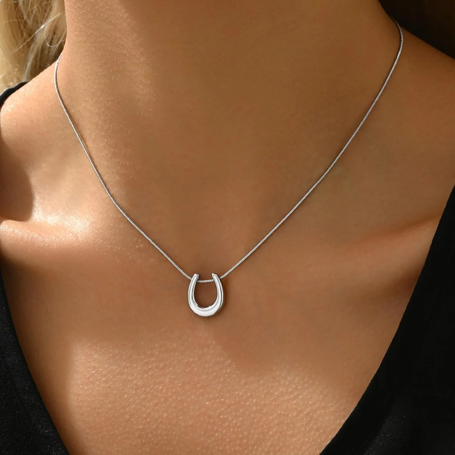 Gold Necklace for Women18K Gold Plated Sun Necklace Dainty Moon Horseshoe Pendant Necklace Trendy Bow Necklace Minimalist Jewelry