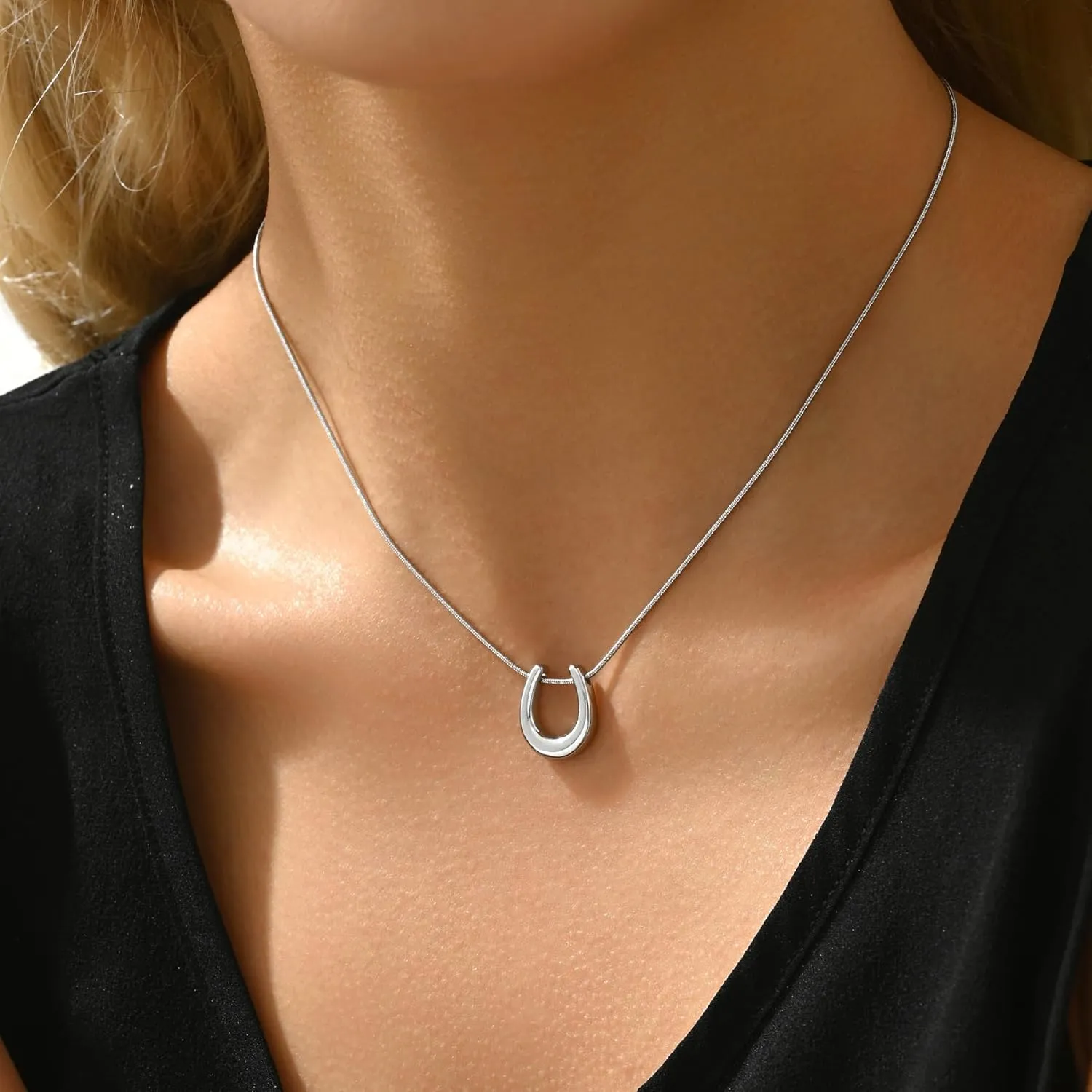 Gold Necklace for Women18K Gold Plated Sun Necklace Dainty Moon Horseshoe Pendant Necklace Trendy Bow Necklace Minimalist Jewelry