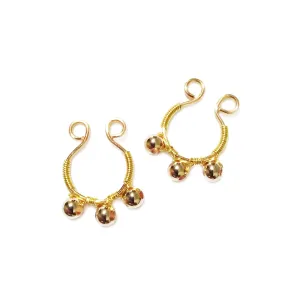 Gold Non Pierced Nipple Ring 18K Beads - Fake Nipple Piercing Jewelry - Clip On Nipple Rings - Erotic Nipple Jewelry