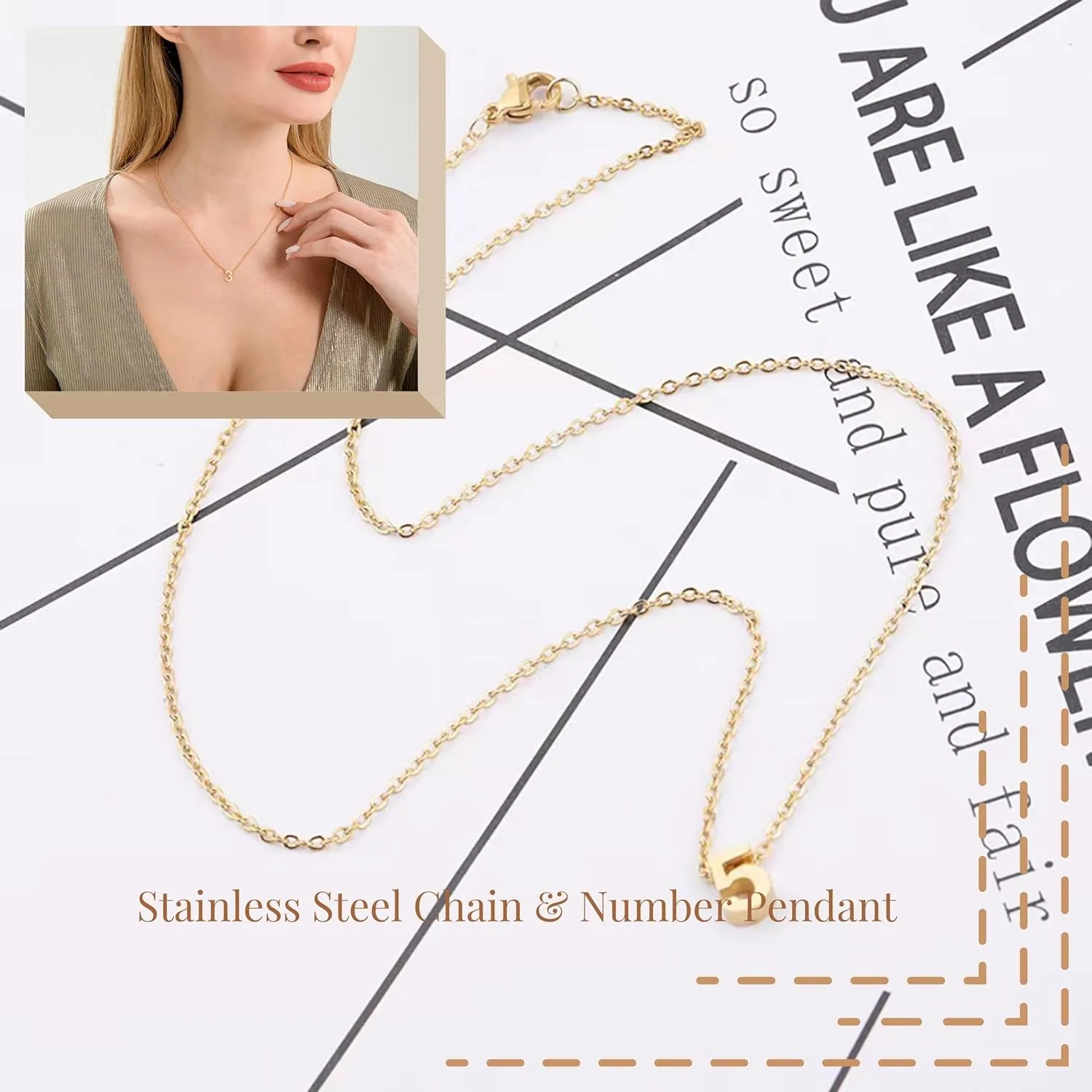 Gold Number Necklace for Women 18K Gold Plated Dainty Charm Birth Month Cute Pendant Choker Necklace Personalized Jewelry Birthday Gift for Her