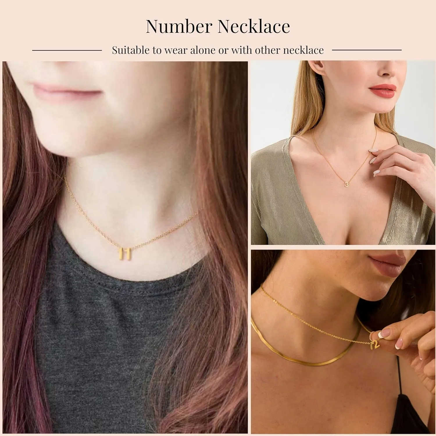 Gold Number Necklace for Women 18K Gold Plated Dainty Charm Birth Month Cute Pendant Choker Necklace Personalized Jewelry Birthday Gift for Her