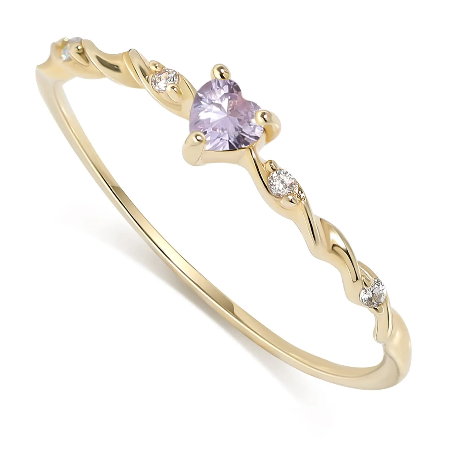 Gold Plated Birthstone Rings for Women Heart Gold Stacking Ring 925 Sterling Silver Handmade Friendship Rings June Birthstone, Gold, Size 6