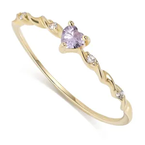 Gold Plated Birthstone Rings for Women Heart Gold Stacking Ring 925 Sterling Silver Handmade Friendship Rings June Birthstone, Gold, Size 6