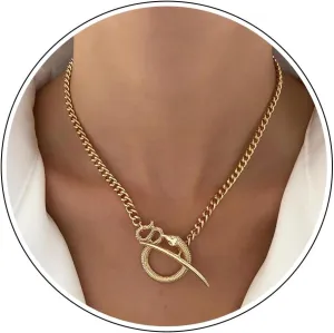Gothic Snake Choker Necklace Gold Serpent Pendant Necklace Snake Shaped OT Toggle Clasp Necklace Punk Cuban Link Chain Animal Statement Necklace Hip Hop Jewelry for Women