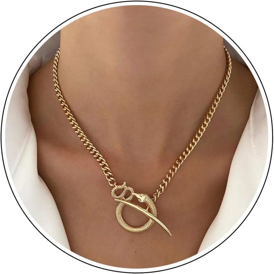 Gothic Snake Choker Necklace Gold Serpent Pendant Necklace Snake Shaped OT Toggle Clasp Necklace Punk Cuban Link Chain Animal Statement Necklace Hip Hop Jewelry for Women