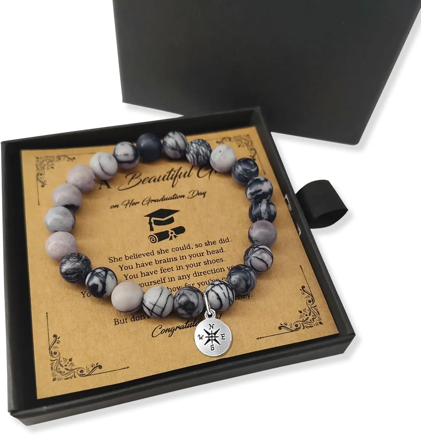 Graduation Gifts for Her,Graduation Bracelets Inspirational Compass Bracelet Class of 2025 Graduate Gifts Middle School High School College Bachelor Master for Women Daughter Friends