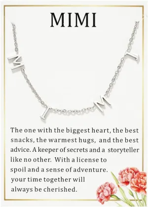 Grandma Gift Pave Mimi Gigi Necklace Nana Letter Necklace with Message Card Grandma Necklace Gift from Grandson Granddaughter Mimi Birthday Gift