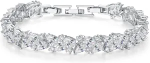 Hadskiss Wedding Tennis Bracelet for Brides Bridesmaid, White Gold Plated Marquise Cubic Zirconia Prom Jewelry, Silver Bracelet Wedding Party Jewelry for Women