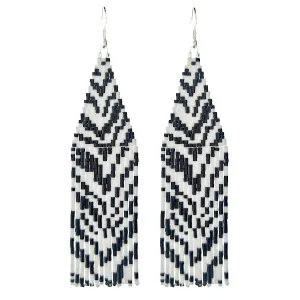 Handmade Beaded Earring Fashion Zebra Pattern Fringe Drop EarringsBlack And White Animal Pattern Seed Bead Tribal Dangle Long Beaded Tassel Earrings For Women, Girls, Sister, Lover, Party