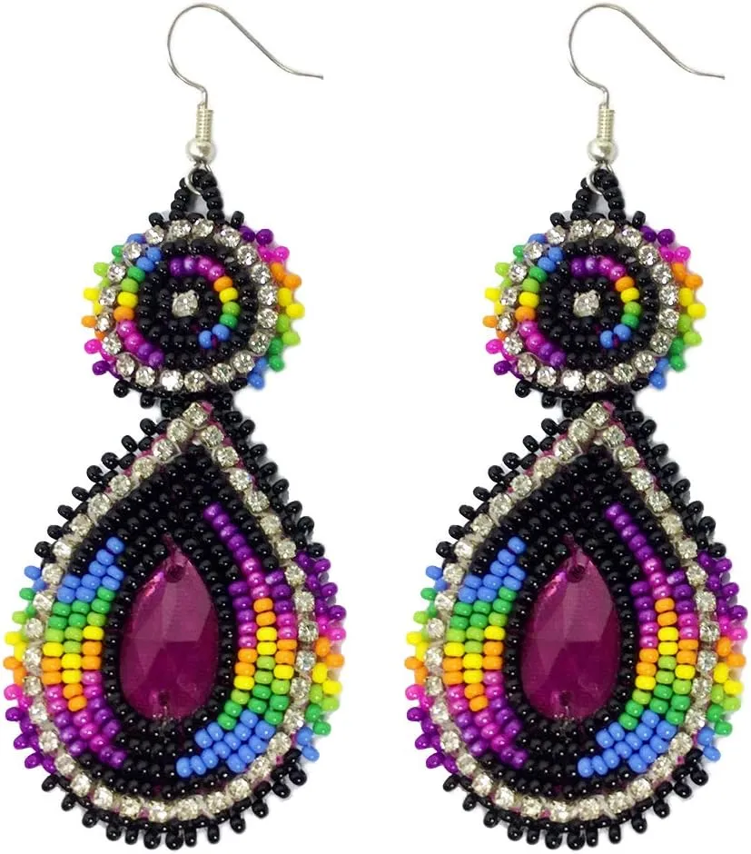 Handmade Glass Seed Beaded Teardrop Earrings