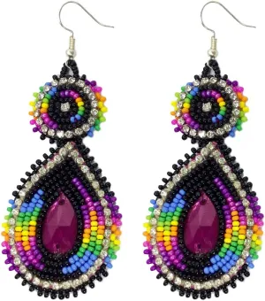 Handmade Glass Seed Beaded Teardrop Earrings