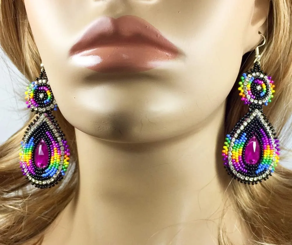 Handmade Glass Seed Beaded Teardrop Earrings