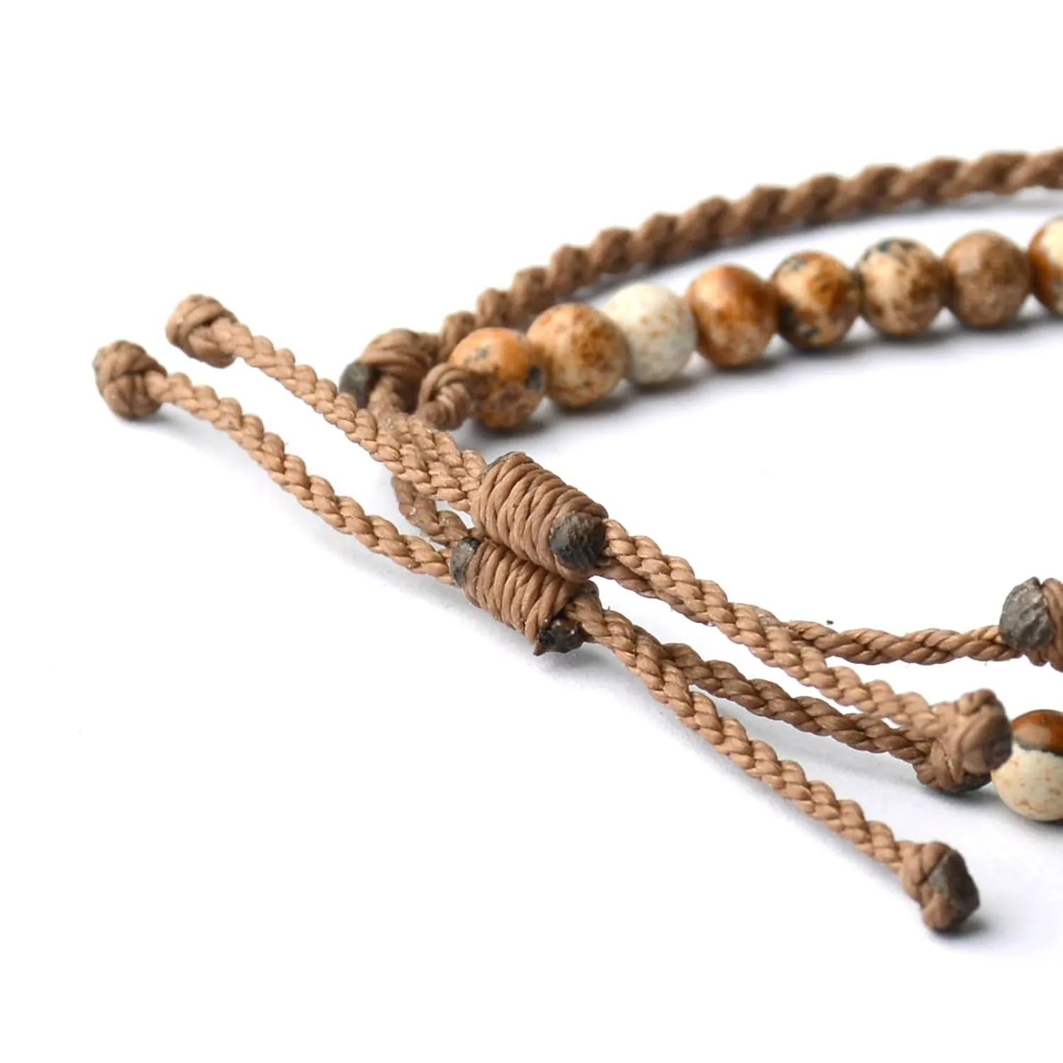 Handmade Natural Gemstone Beaded Healing Bracelet for Men, Adjustable Waterproof Rope String Bracelet with Hexagonal Retro Brass Bead (Picture Jasper, /)