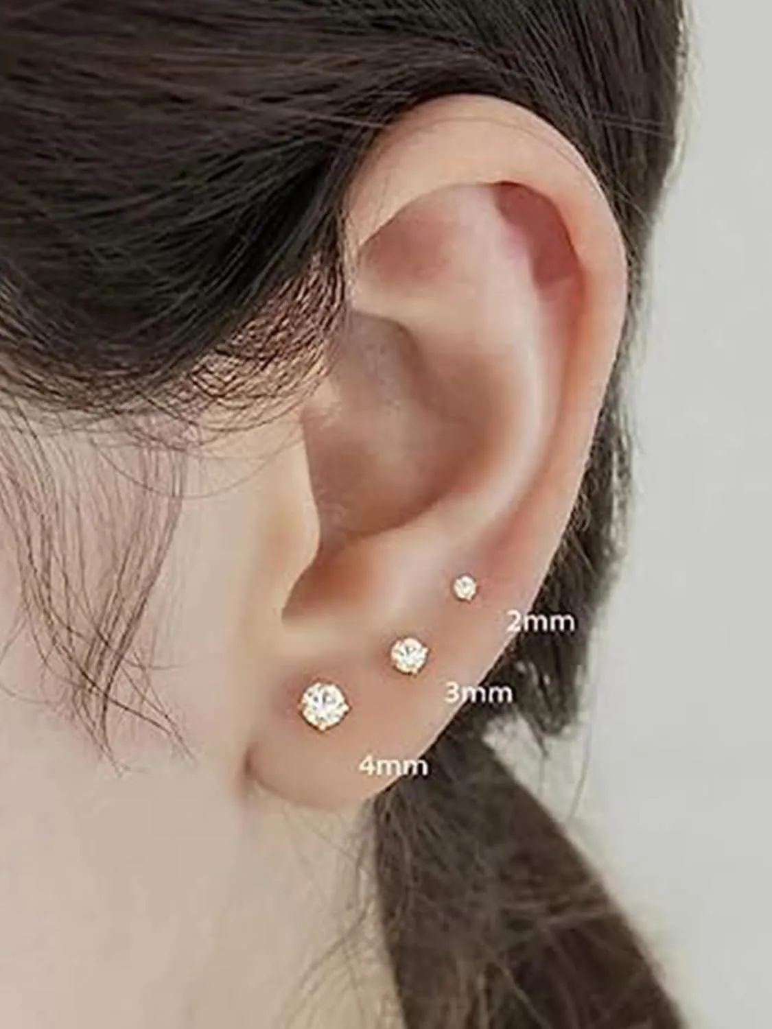Handmade Tiny Flat Back Stud Earrings: 3 Pairs 14K Gold Plated Screw Flatback 2 3 4mm Cubic Zirconia Earrings Cartilage Piercing Jewelry for Women Helix Tragus Earlobe