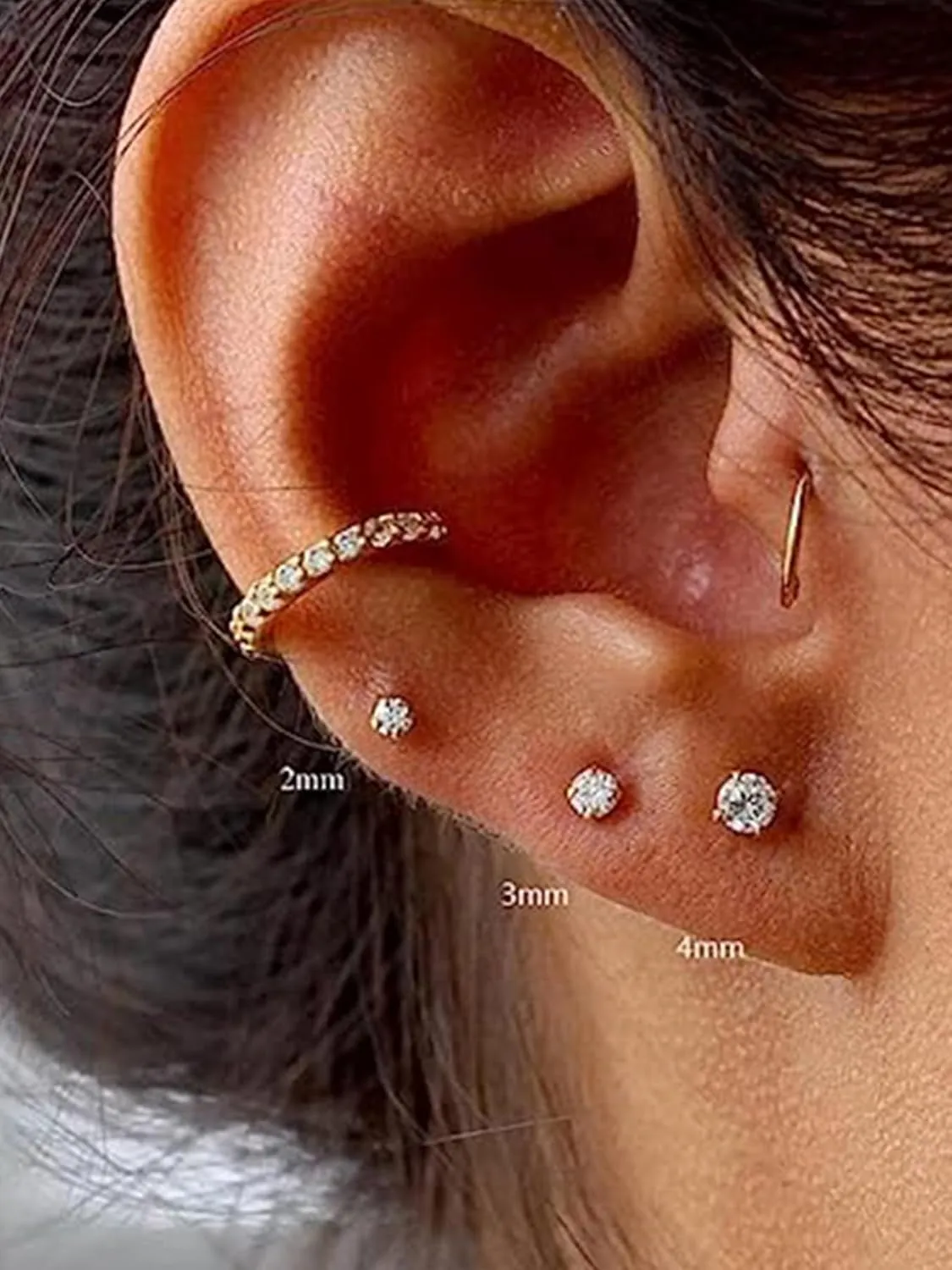 Handmade Tiny Flat Back Stud Earrings: 3 Pairs 14K Gold Plated Screw Flatback 2 3 4mm Cubic Zirconia Earrings Cartilage Piercing Jewelry for Women Helix Tragus Earlobe