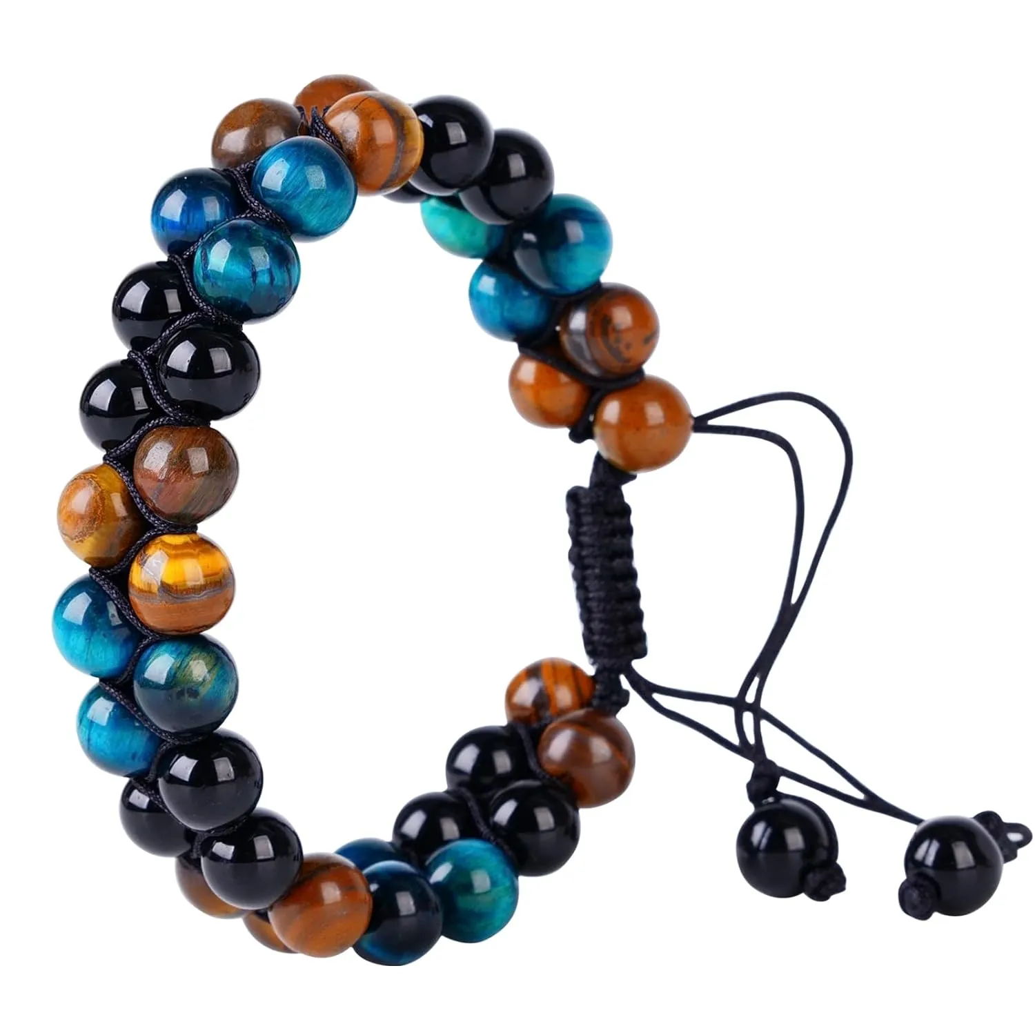 Handmade Triple Protection Bracelet,Bracelets for Men Women Natural Tiger Eye Jewelry Stone Hematite and Blue Stone Hematite 8mm Crystal Bracelet - Adjustable Size with Premium Gift-Box