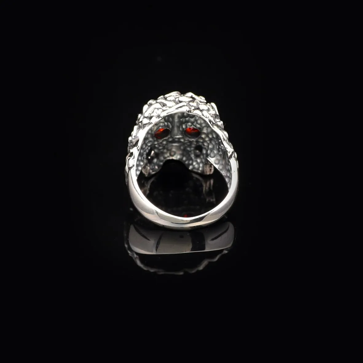 Handmade Vintage Skull Ring with Garnet Stone - Polished 925 Sterling Silver Men's Ring, Gemstone Engagement Ring with Custom Engraving & Silver Polishing Cloth Gift (9)