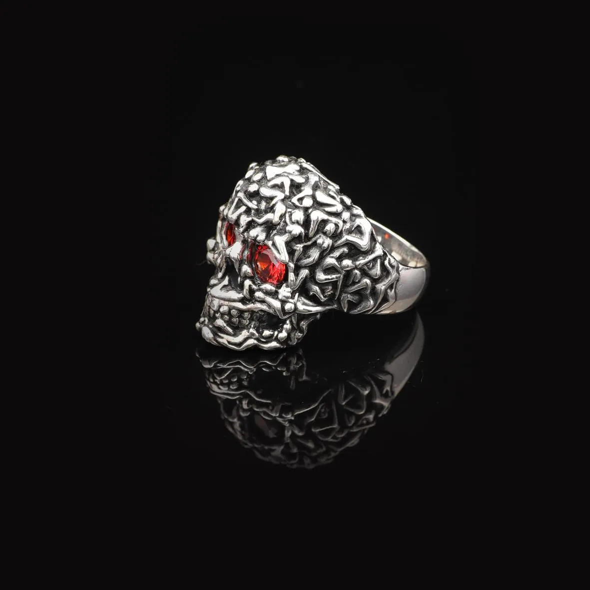 Handmade Vintage Skull Ring with Garnet Stone - Polished 925 Sterling Silver Men's Ring, Gemstone Engagement Ring with Custom Engraving & Silver Polishing Cloth Gift (9)