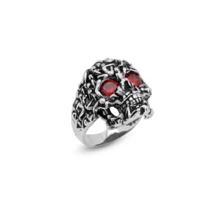 Handmade Vintage Skull Ring with Garnet Stone - Polished 925 Sterling Silver Men's Ring, Gemstone Engagement Ring with Custom Engraving & Silver Polishing Cloth Gift (9)
