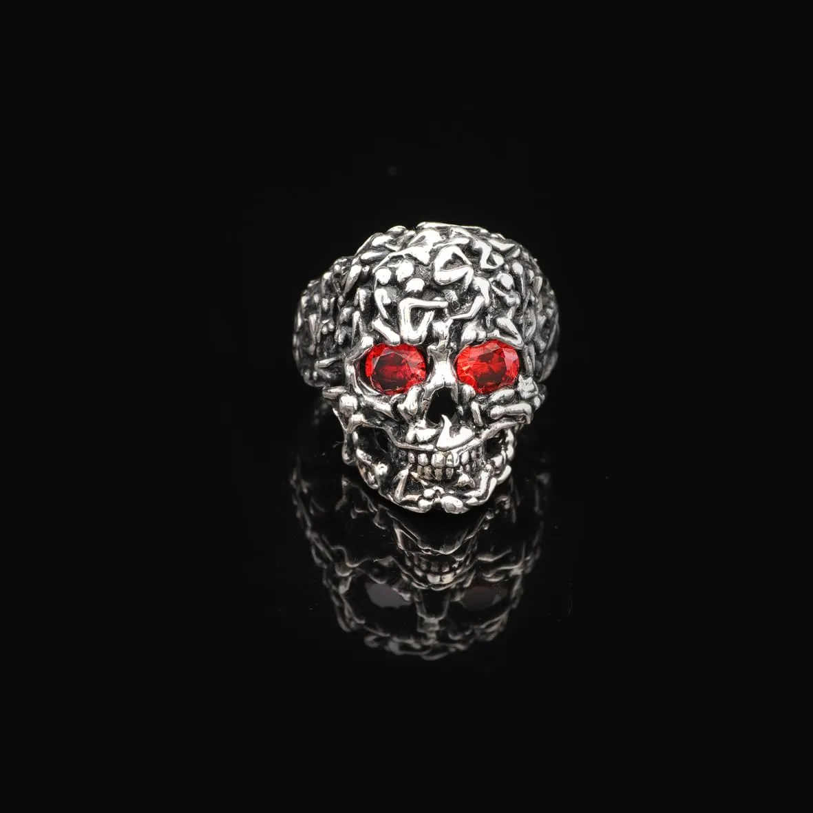 Handmade Vintage Skull Ring with Garnet Stone - Polished 925 Sterling Silver Men's Ring, Gemstone Engagement Ring with Custom Engraving & Silver Polishing Cloth Gift (9)