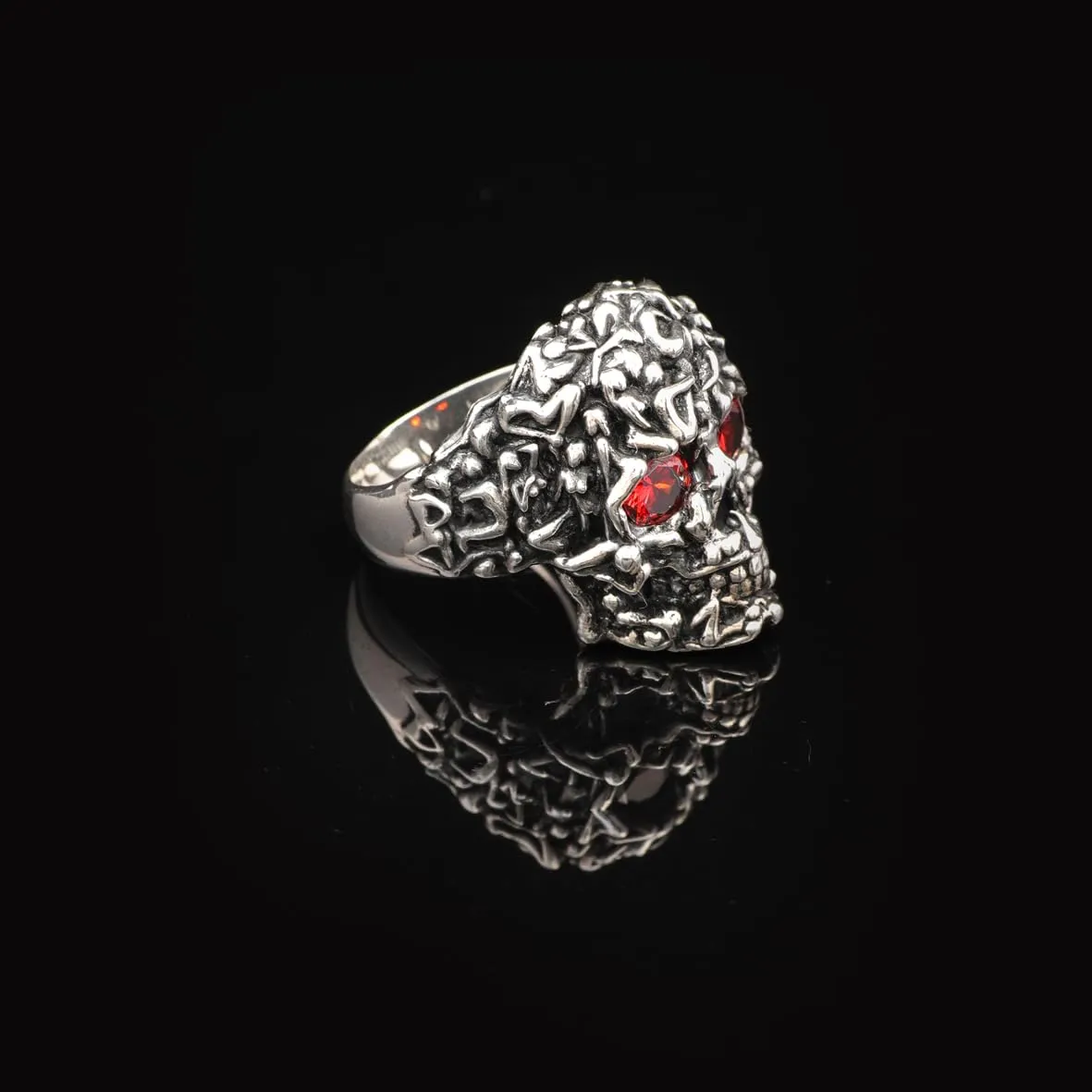 Handmade Vintage Skull Ring with Garnet Stone - Polished 925 Sterling Silver Men's Ring, Gemstone Engagement Ring with Custom Engraving & Silver Polishing Cloth Gift (9)