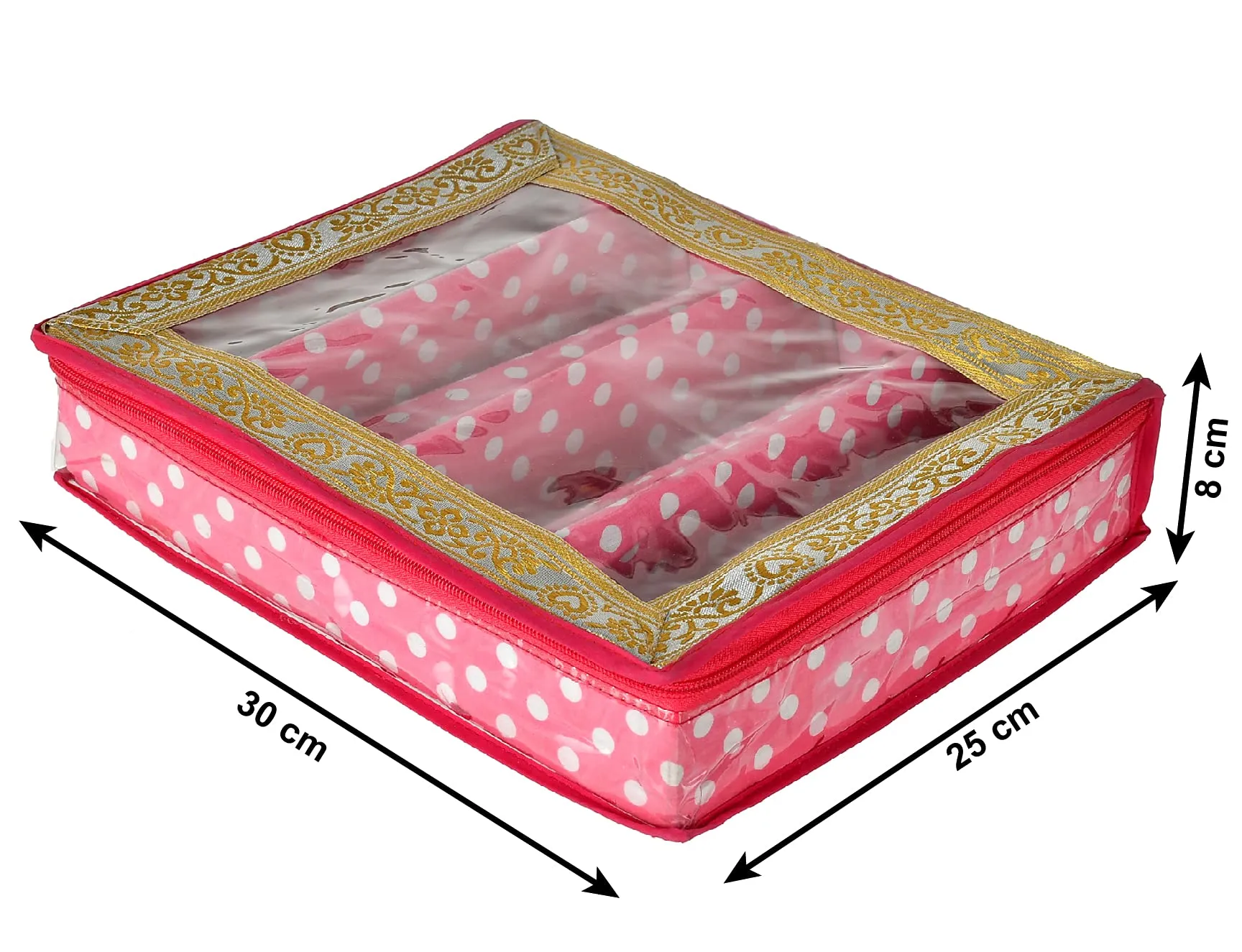 Heart Home Dot Printed Laminated 4 Rod Bangle, Chudi, Watches & Bracelet Box/Organizer With Transparent Top (Pink)-HS43HEARTH25541