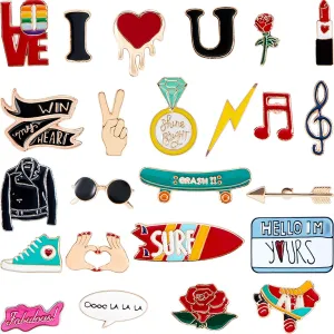 Hicarer 24 Pieces Valentines Day Lapel Pin Bulk Cute Lapel Set Jacket Heart Lipstick Ring Rose Flower Pins Brooch Badges for Women Valentine's Gifts