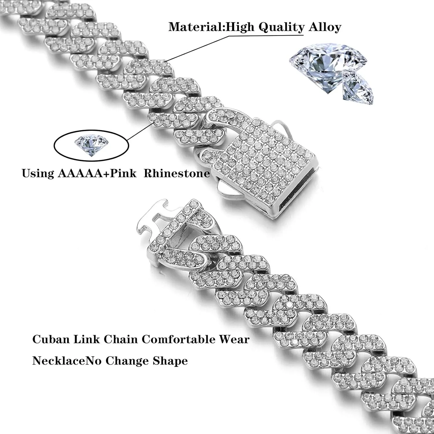 HIPBLING Cuban Link Bracelet for Women Diamond Miami Cuban Bracelet 12mm Pink Crystal Gold Silver Iced Out Bracelets Bling Hip Hop Jewelry for Womens Gift