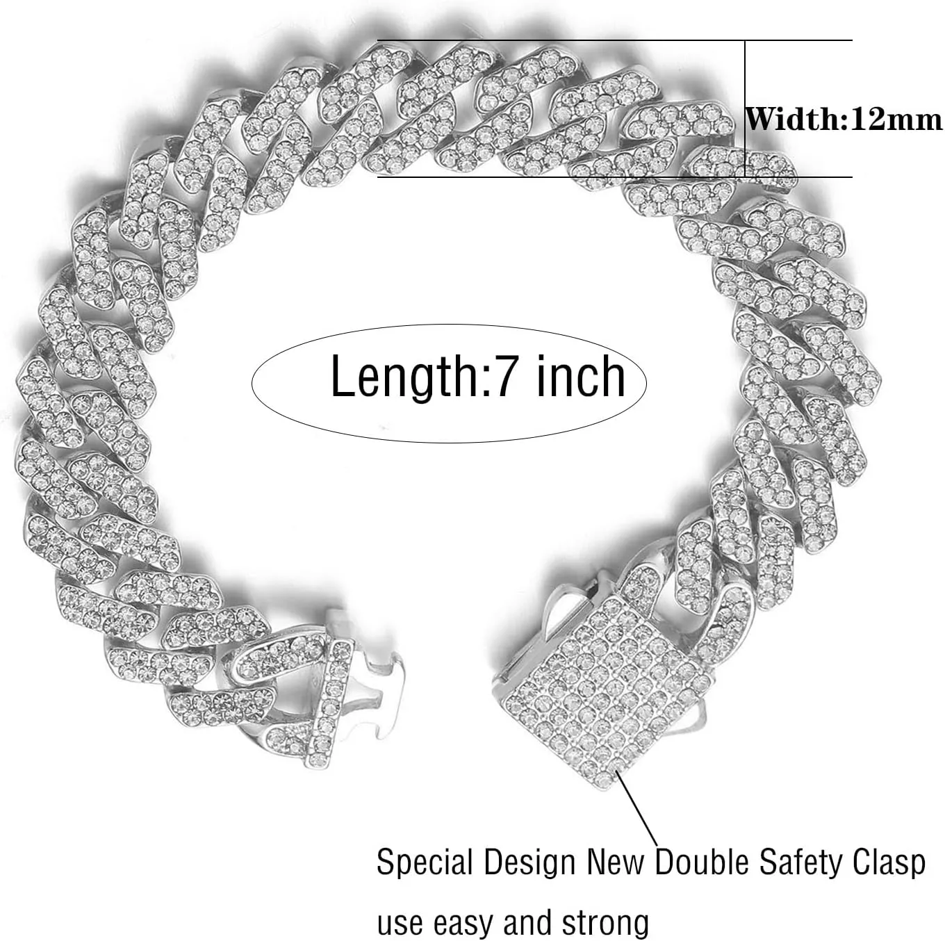 HIPBLING Cuban Link Bracelet for Women Diamond Miami Cuban Bracelet 12mm Pink Crystal Gold Silver Iced Out Bracelets Bling Hip Hop Jewelry for Womens Gift