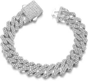 HIPBLING Cuban Link Bracelet for Women Diamond Miami Cuban Bracelet 12mm Pink Crystal Gold Silver Iced Out Bracelets Bling Hip Hop Jewelry for Womens Gift