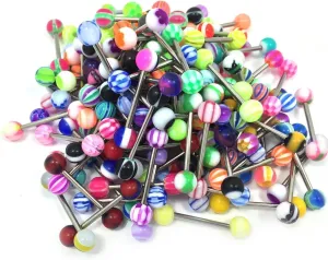 Honbay Wholesale 100x Ball Nipple Tongue Ring Bar /Tongue Pin/ Barbells Body Piercing Jewelry