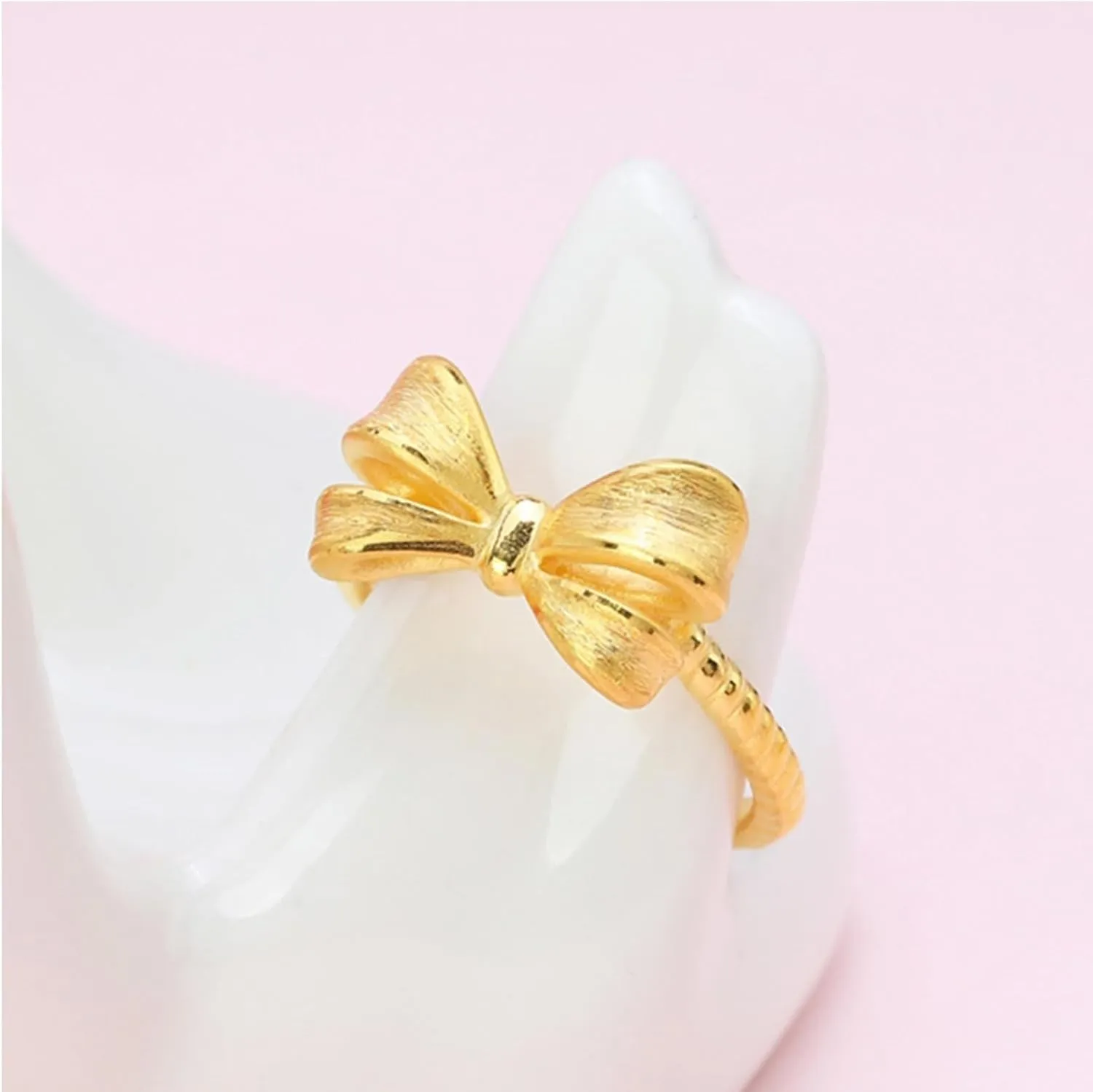 HUASAI Bow Ring for Women Cute Rhinestone Adjustable Rings Vintage Ribbon Ring Dainty Bow Statement Rings Christmas Stocking Stuffers Jewelry Gifts