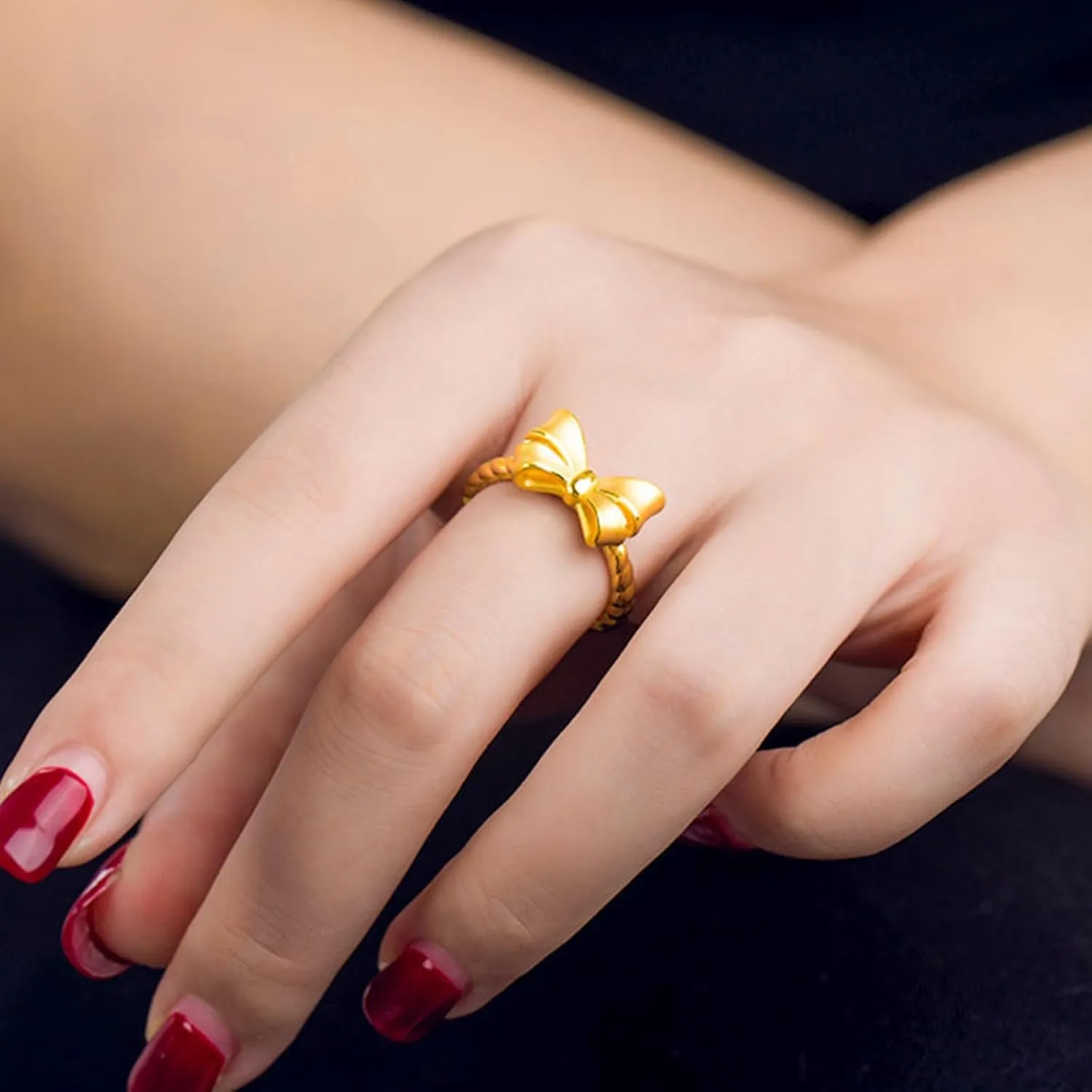 HUASAI Bow Ring for Women Cute Rhinestone Adjustable Rings Vintage Ribbon Ring Dainty Bow Statement Rings Christmas Stocking Stuffers Jewelry Gifts