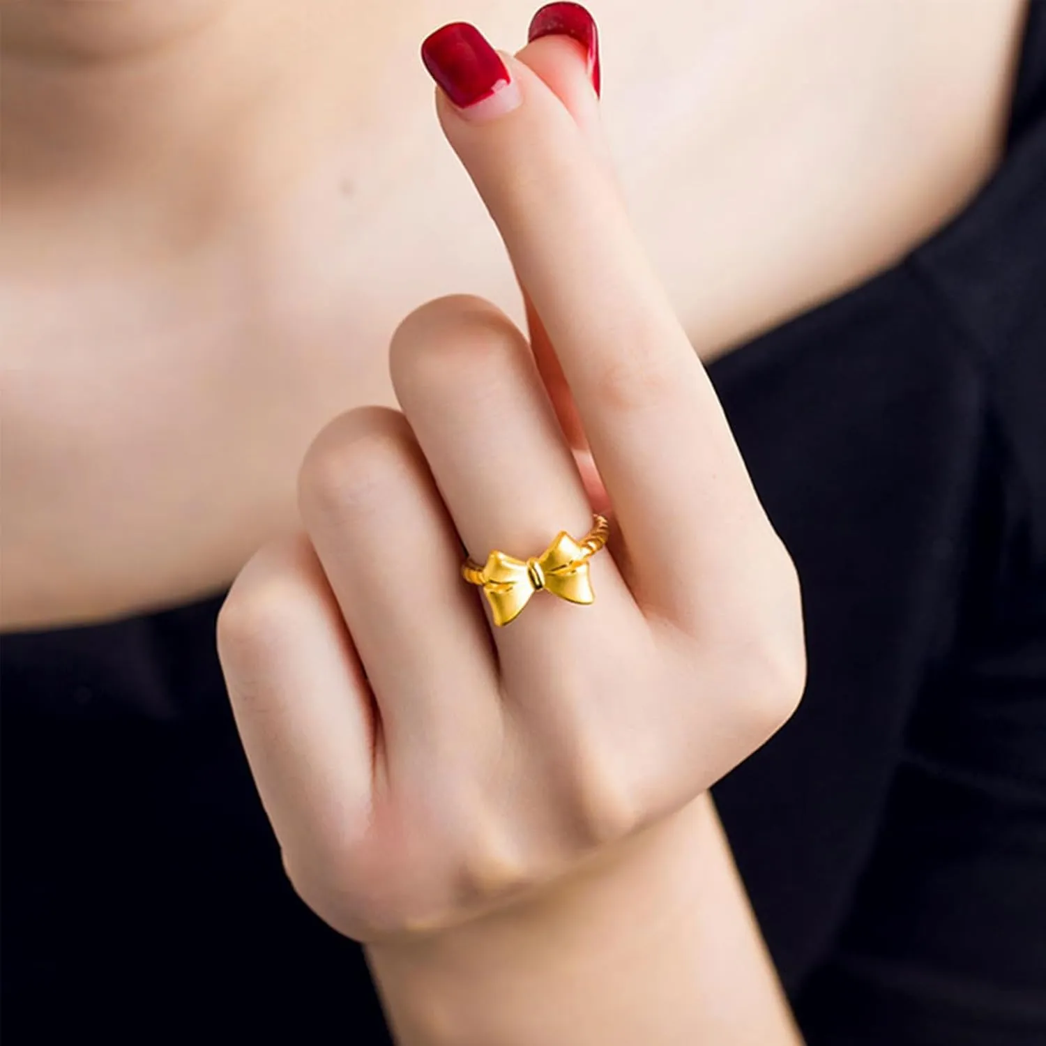 HUASAI Bow Ring for Women Cute Rhinestone Adjustable Rings Vintage Ribbon Ring Dainty Bow Statement Rings Christmas Stocking Stuffers Jewelry Gifts