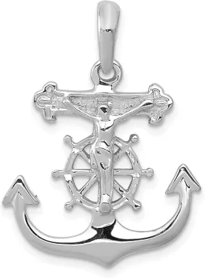 IceCarats 14K Solid White Gold Anchor Mariner Holy Cross Necklace Religious Chain Pendant Jesus Christ Nautical Charm