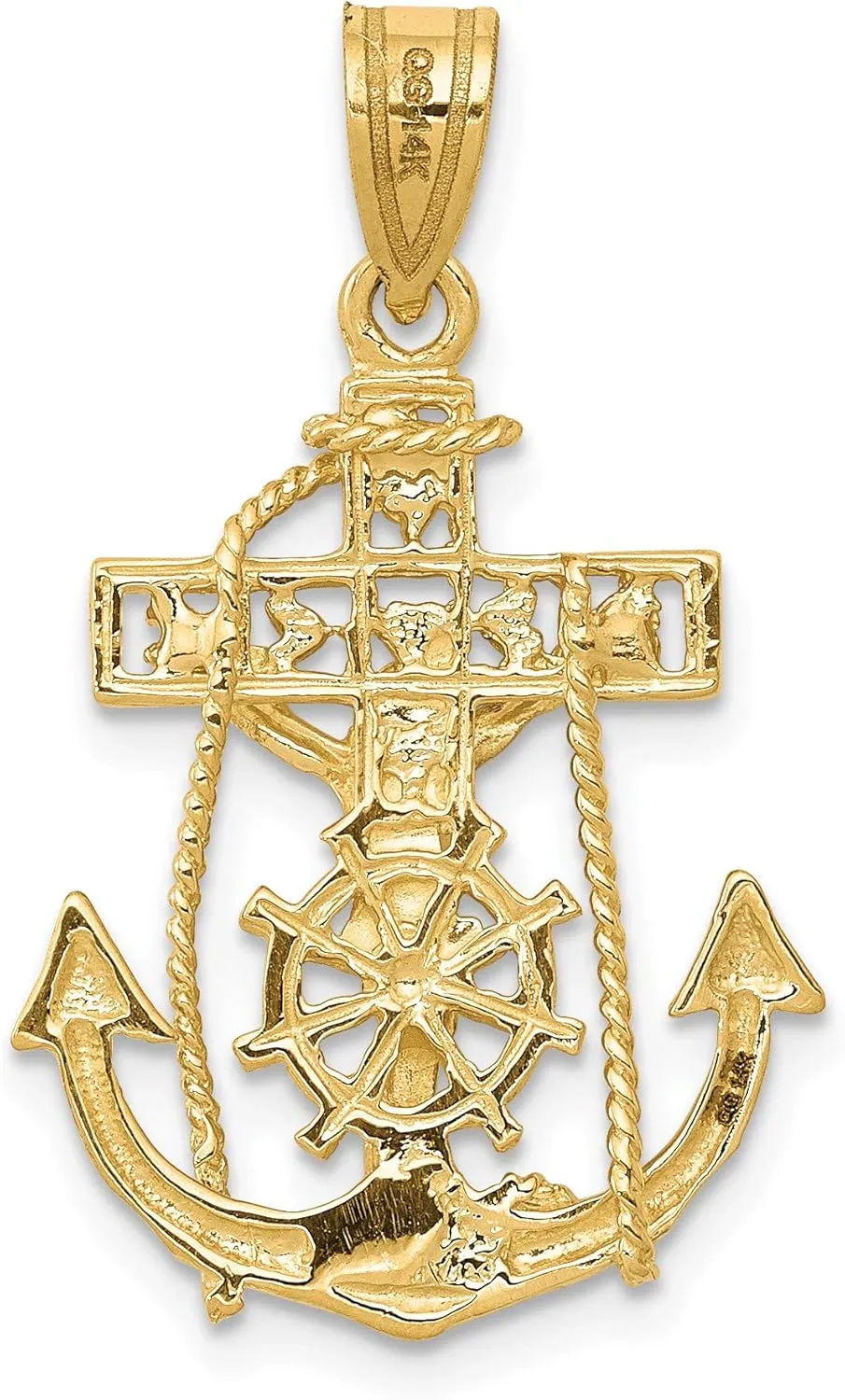 IceCarats 14K Solid Yellow Gold Anchor Mariner Holy Cross Necklace Religious Chain Pendant Jesus Christ Nautical Charm