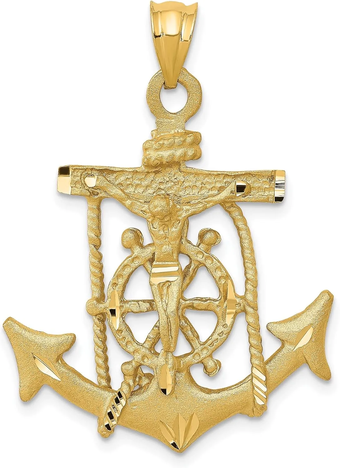 IceCarats 14K Solid Yellow Gold Anchor Mariner Holy Cross Necklace Religious Chain Pendant Jesus Christ Nautical Charm